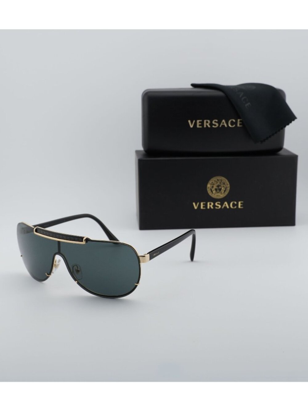 Versace VE2140 100287 Shield Sunglasses – Black\Grey